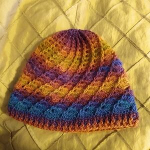 Handmade Multicolor Spiral Striped Wool Hat Women's Size Medium